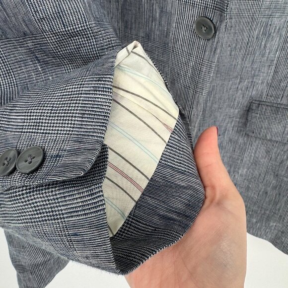 Lauren Ralph Lauren Linen Glen Plaid Blazer 44R Classic Navy Check - Picture 4 of 15